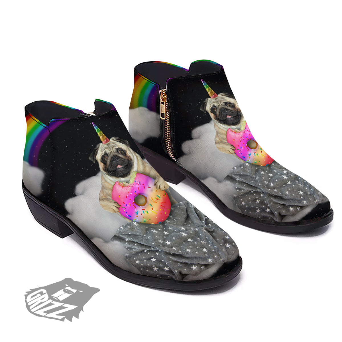 Cute Pug Unicorn Print Ankle Boots-grizzshop