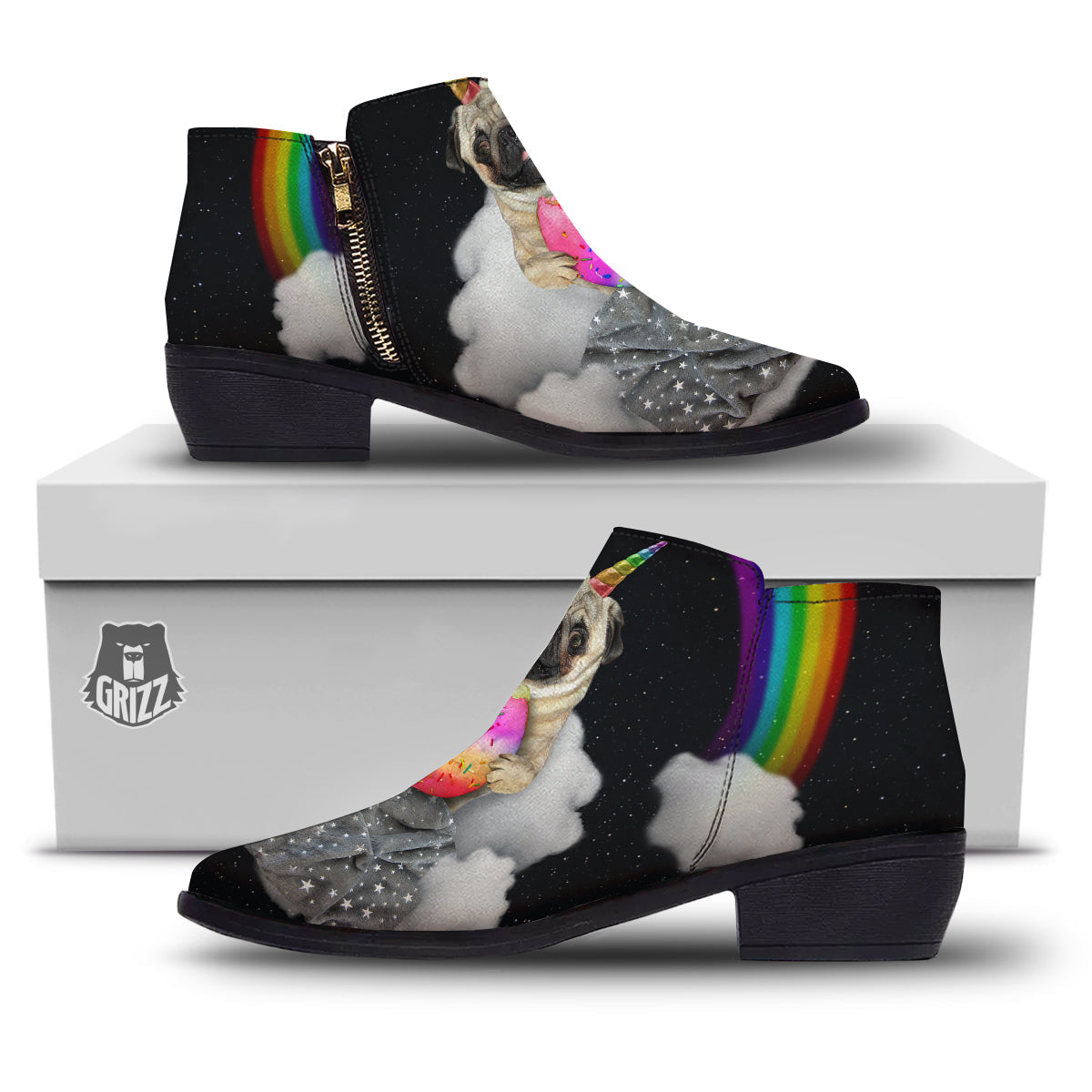 Cute Pug Unicorn Print Ankle Boots-grizzshop