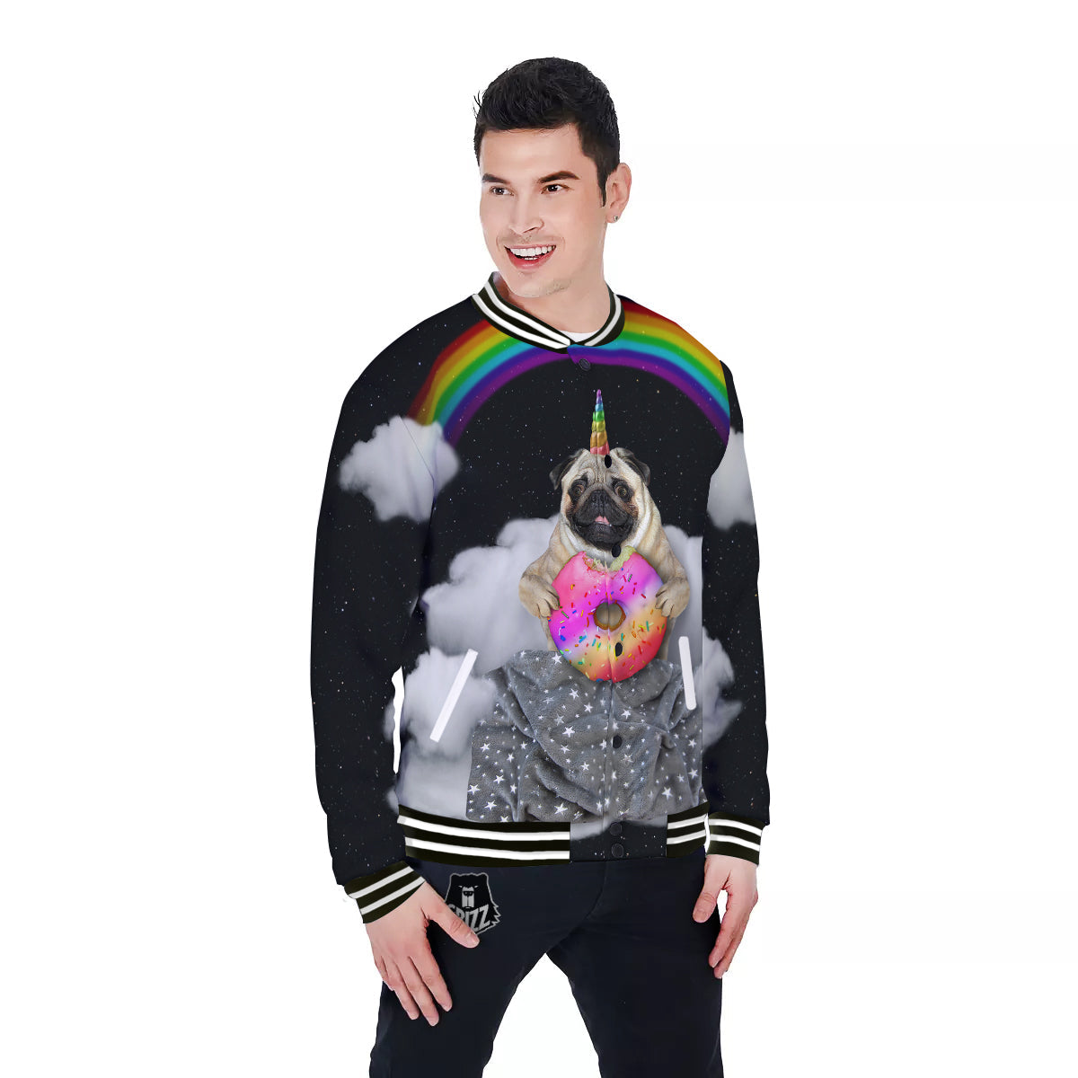 Cute Pug Unicorn Print Baseball Jacket-grizzshop