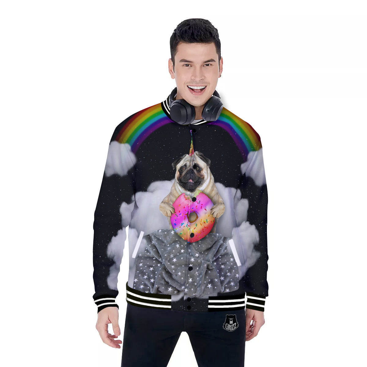Cute Pug Unicorn Print Baseball Jacket-grizzshop