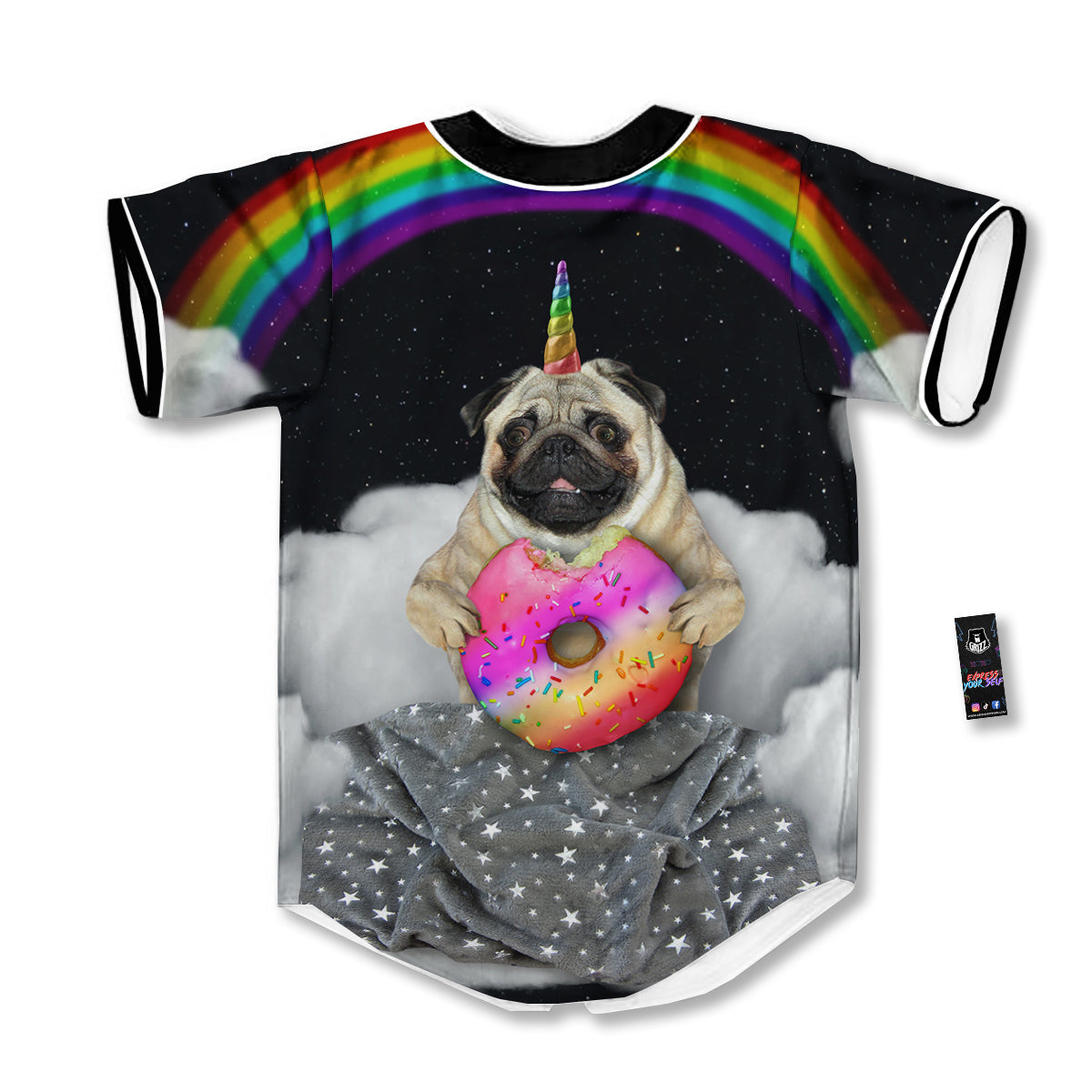 Cute Pug Unicorn Print Baseball Jersey-grizzshop