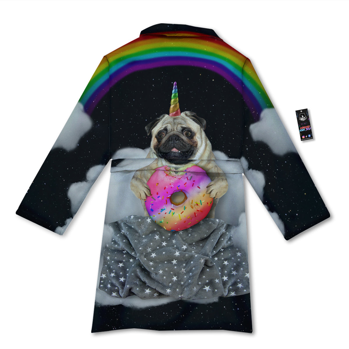 Cute Pug Unicorn Print Bathrobe-grizzshop