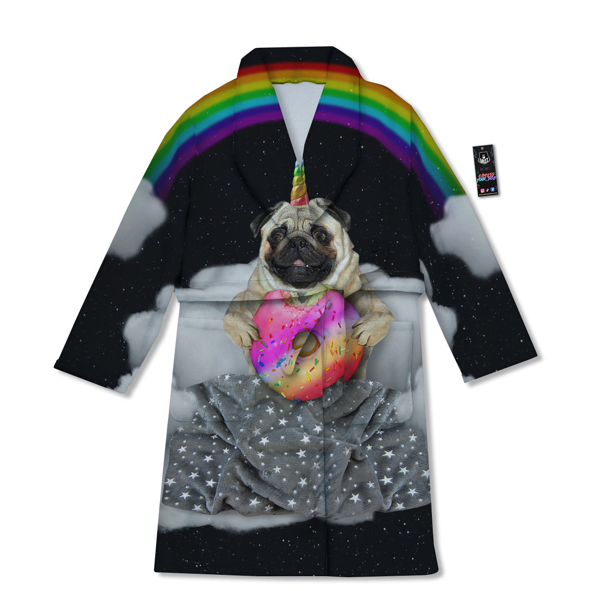 Cute Pug Unicorn Print Bathrobe-grizzshop