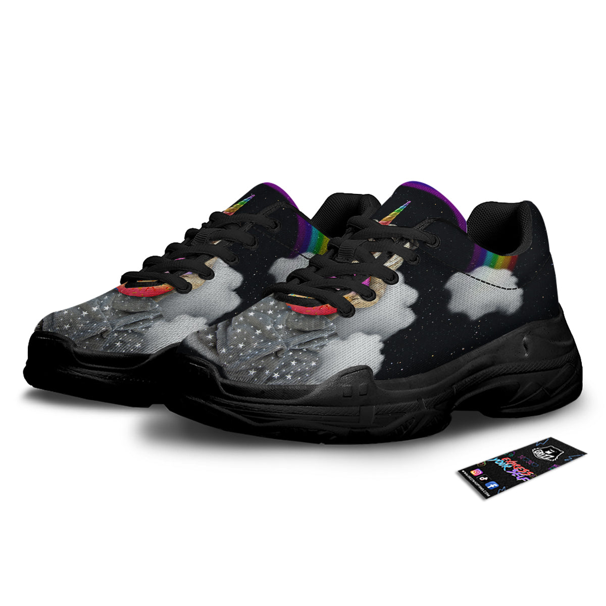 Cute Pug Unicorn Print Black Chunky Shoes-grizzshop