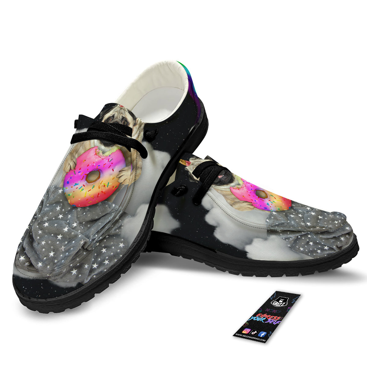 Cute Pug Unicorn Print Black Loafers-grizzshop