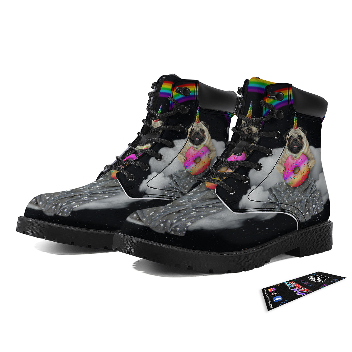 Cute Pug Unicorn Print Boots-grizzshop