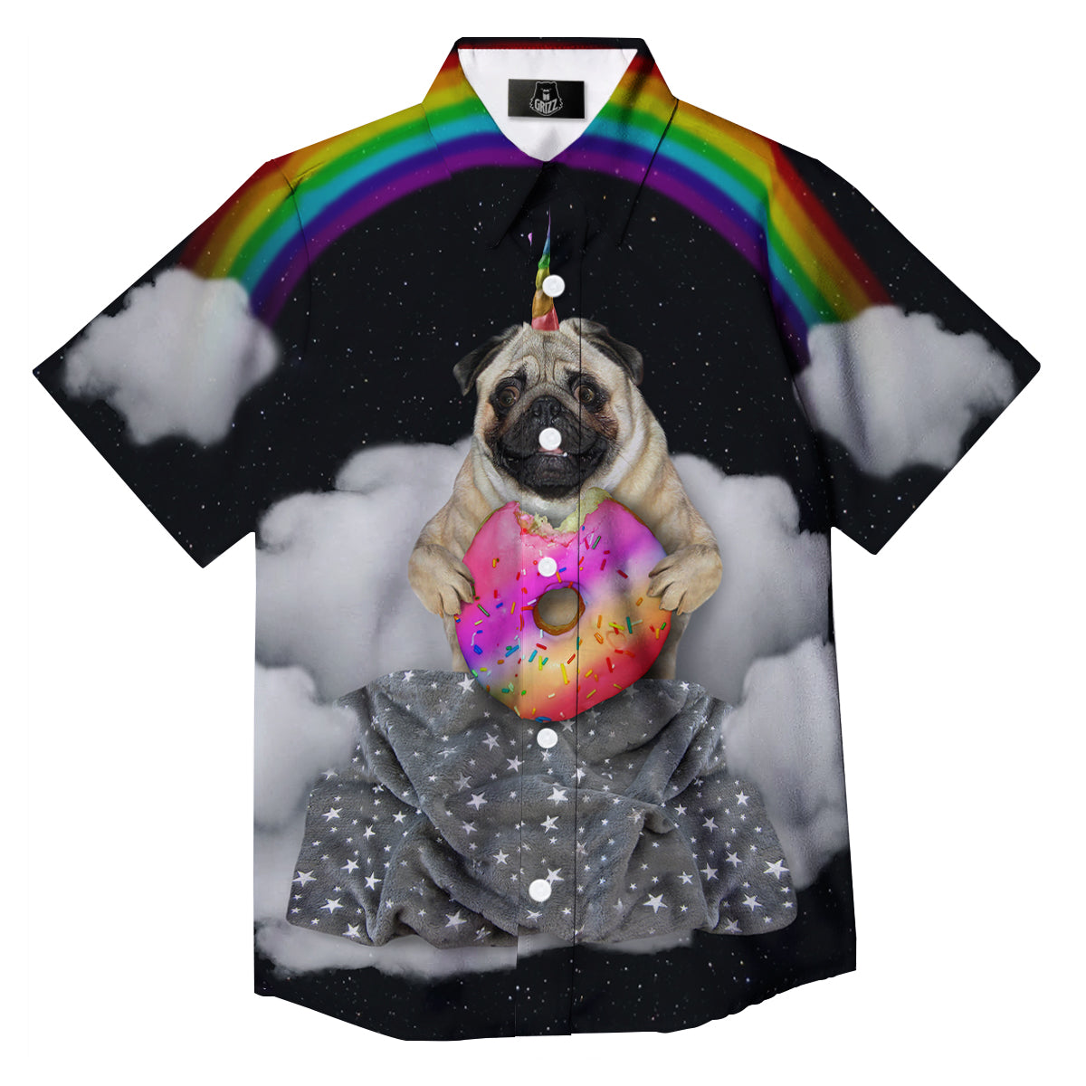 Cute Pug Unicorn Print Button Up Shirt-grizzshop