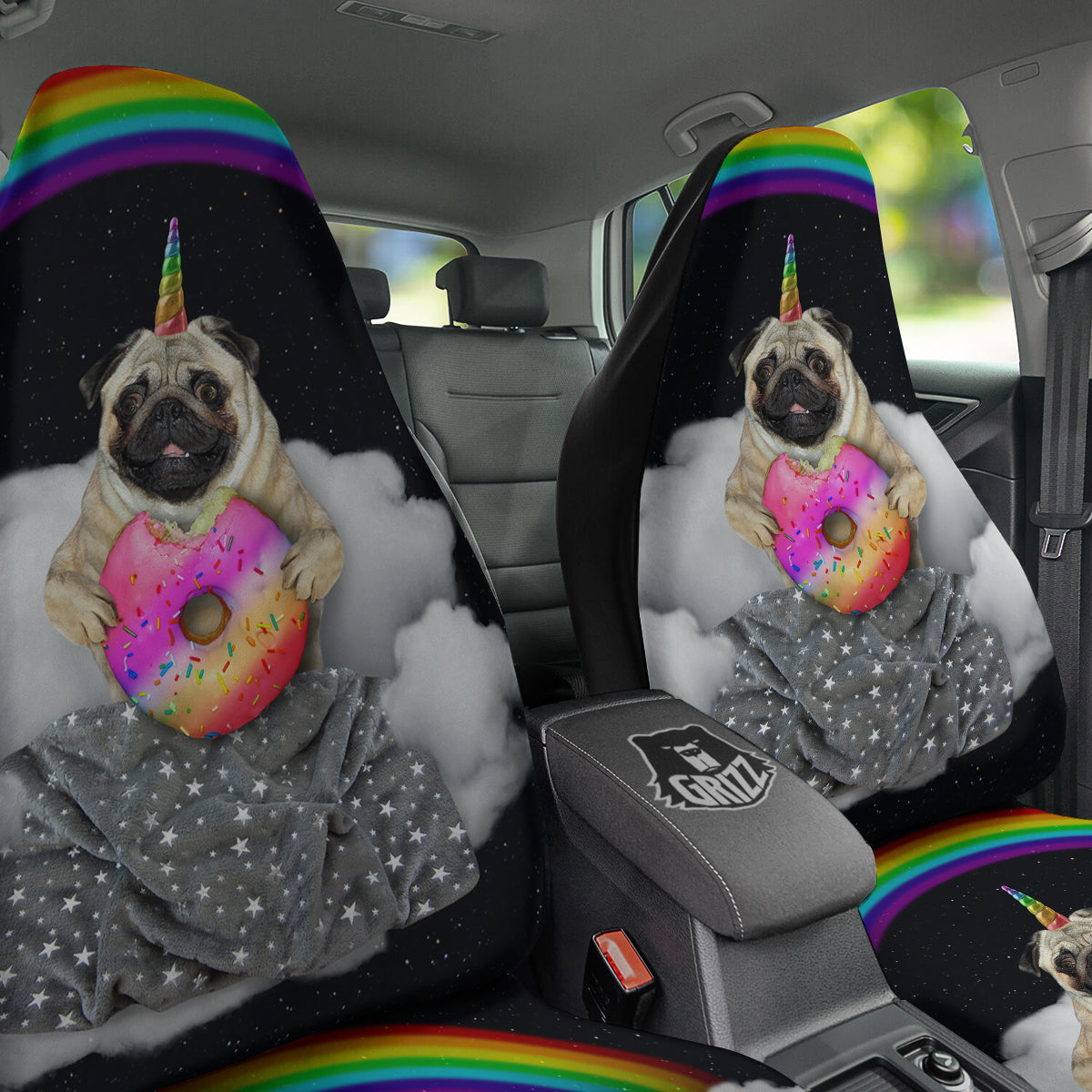 Cute Pug Unicorn Print Car Seat Covers-grizzshop