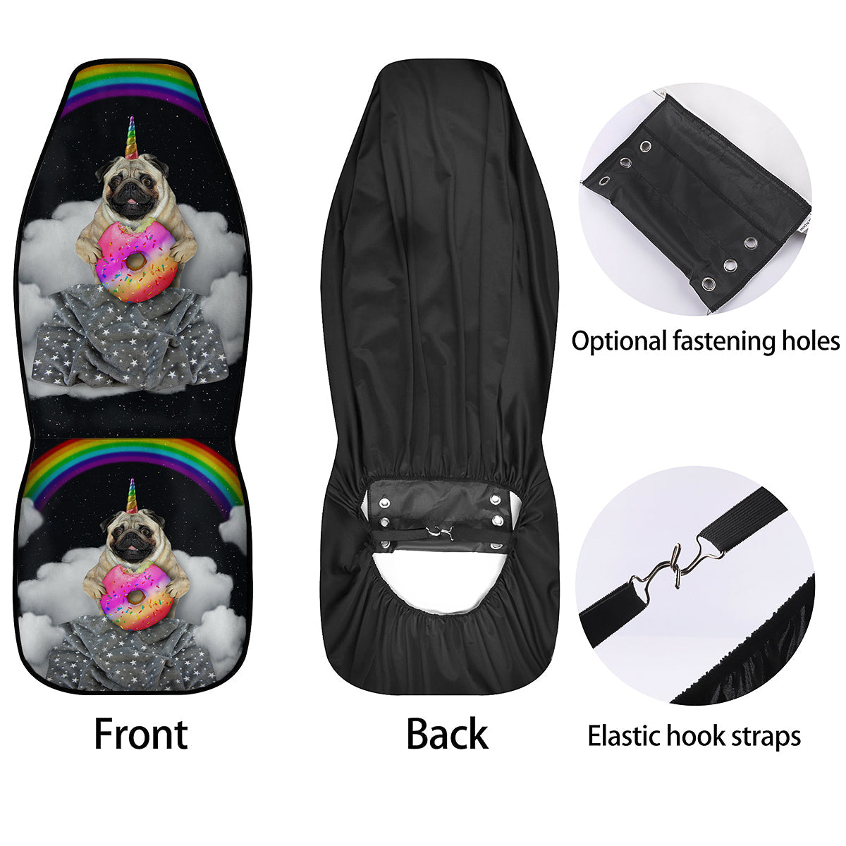 Cute Pug Unicorn Print Car Seat Covers-grizzshop