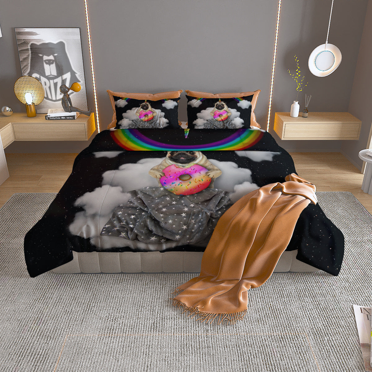 Cute Pug Unicorn Print Duvet Cover Bedding Set