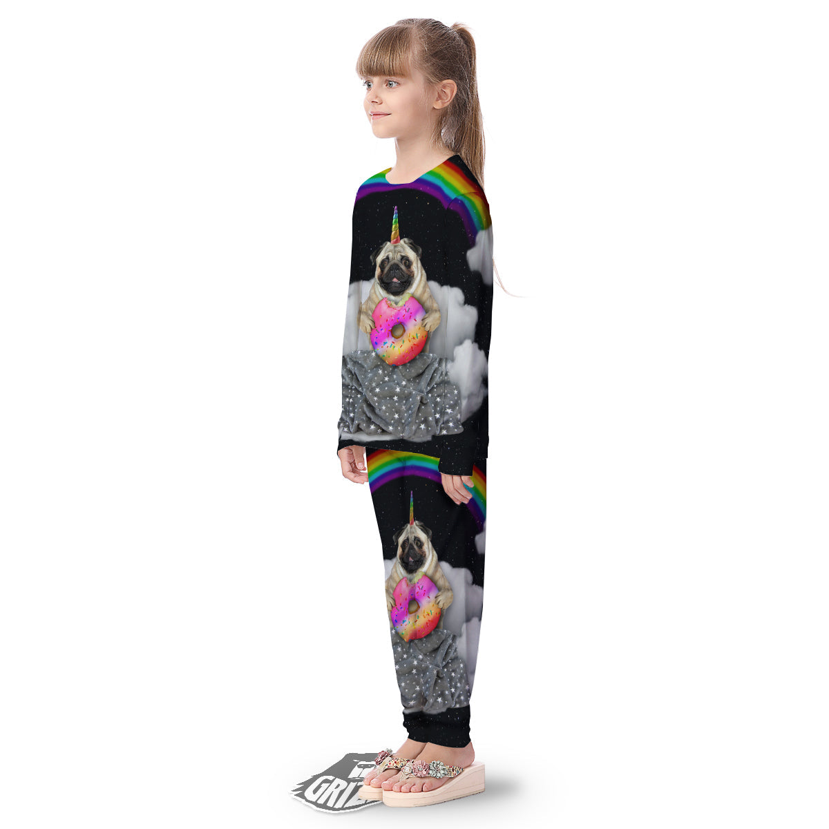 Cute Pug Unicorn Print Kid's Pajamas-grizzshop
