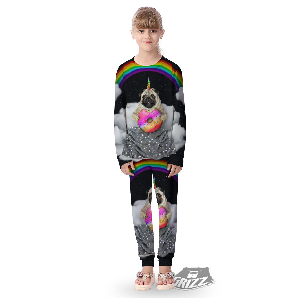 Cute Pug Unicorn Print Kid's Pajamas-grizzshop