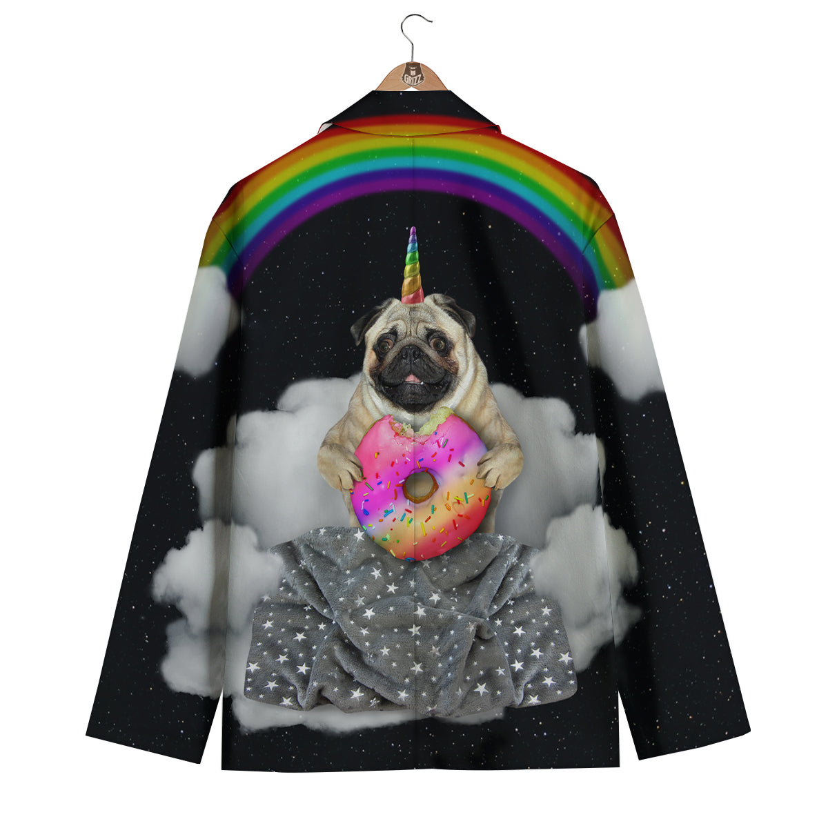 Cute Pug Unicorn Print Men's Blazer-grizzshop
