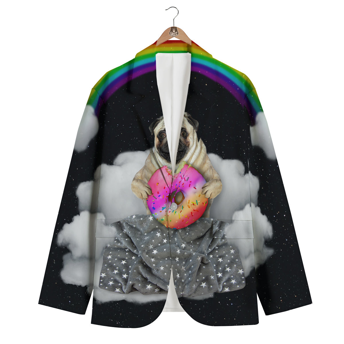 Cute Pug Unicorn Print Men's Blazer-grizzshop
