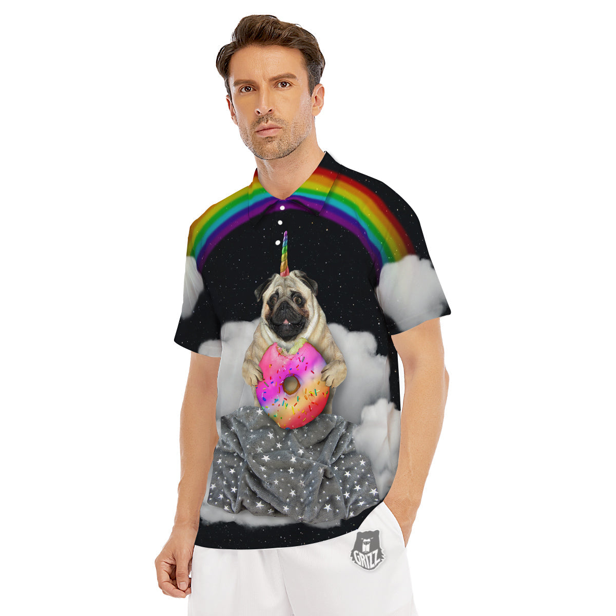 Cute Pug Unicorn Print Men's Golf Shirts-grizzshop