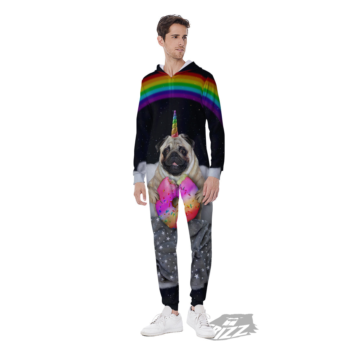 Cute Pug Unicorn Print Men's Jumpsuit-grizzshop