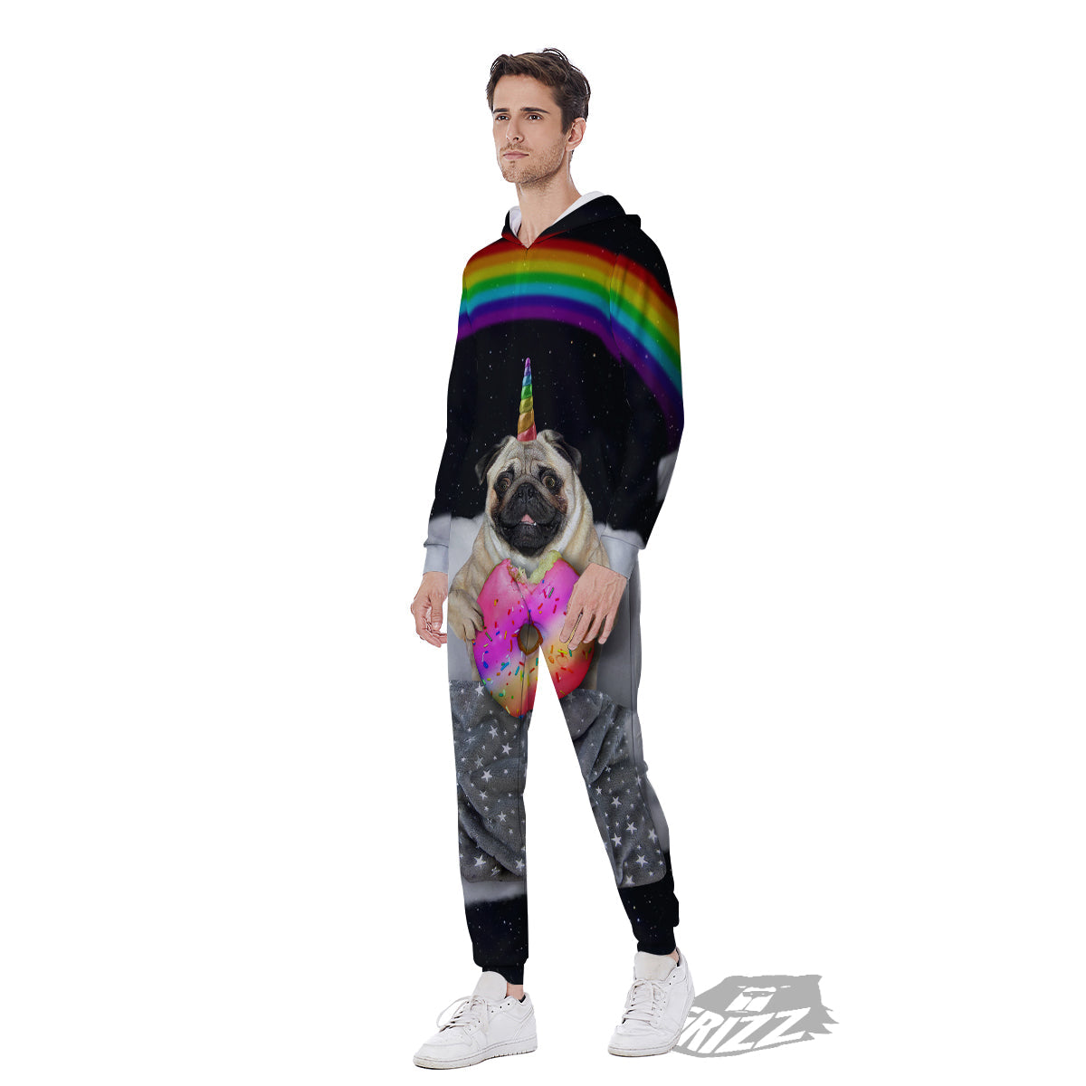 Cute Pug Unicorn Print Men's Jumpsuit-grizzshop
