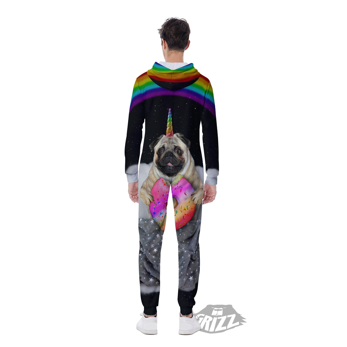 Cute Pug Unicorn Print Men's Jumpsuit-grizzshop