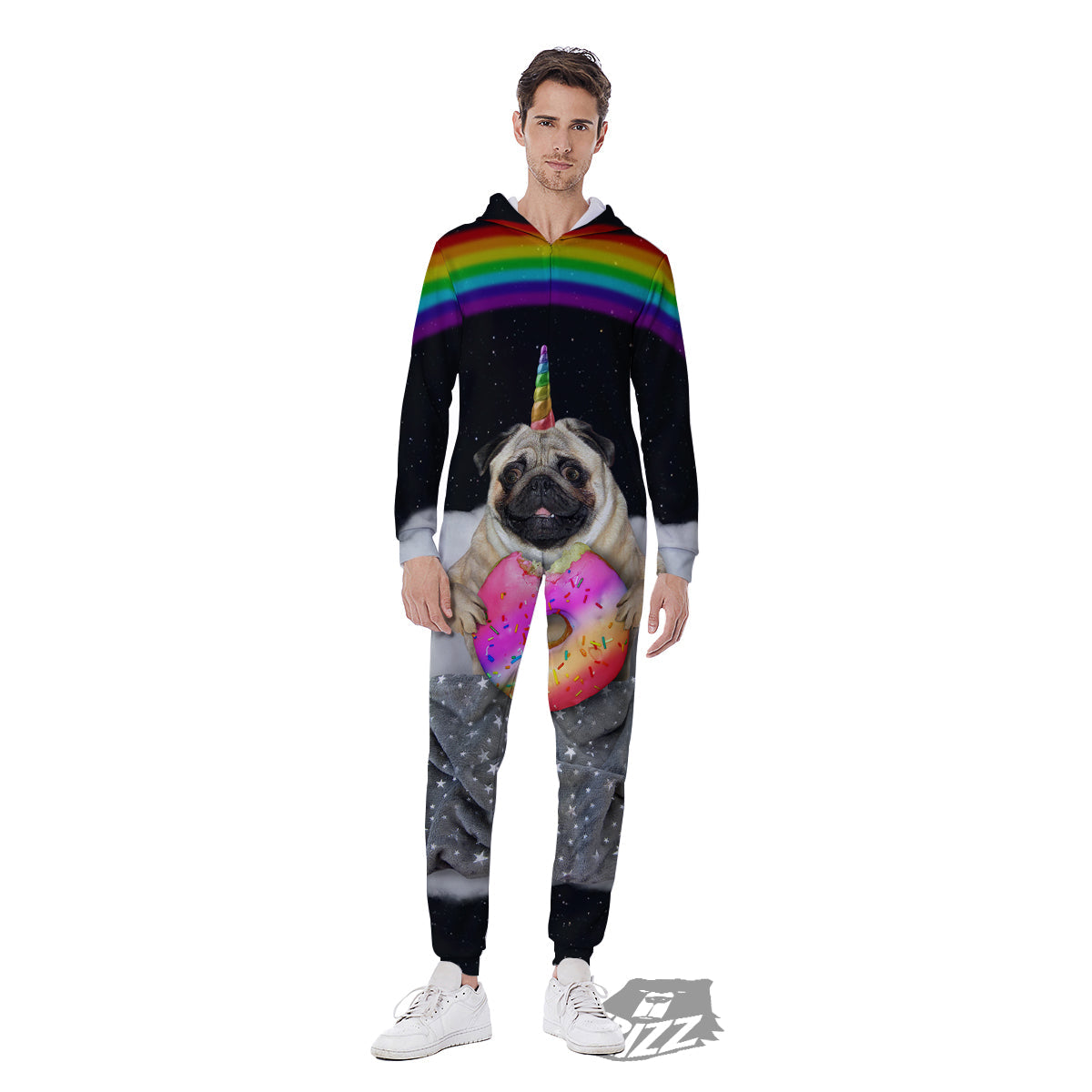 Cute Pug Unicorn Print Men's Jumpsuit-grizzshop