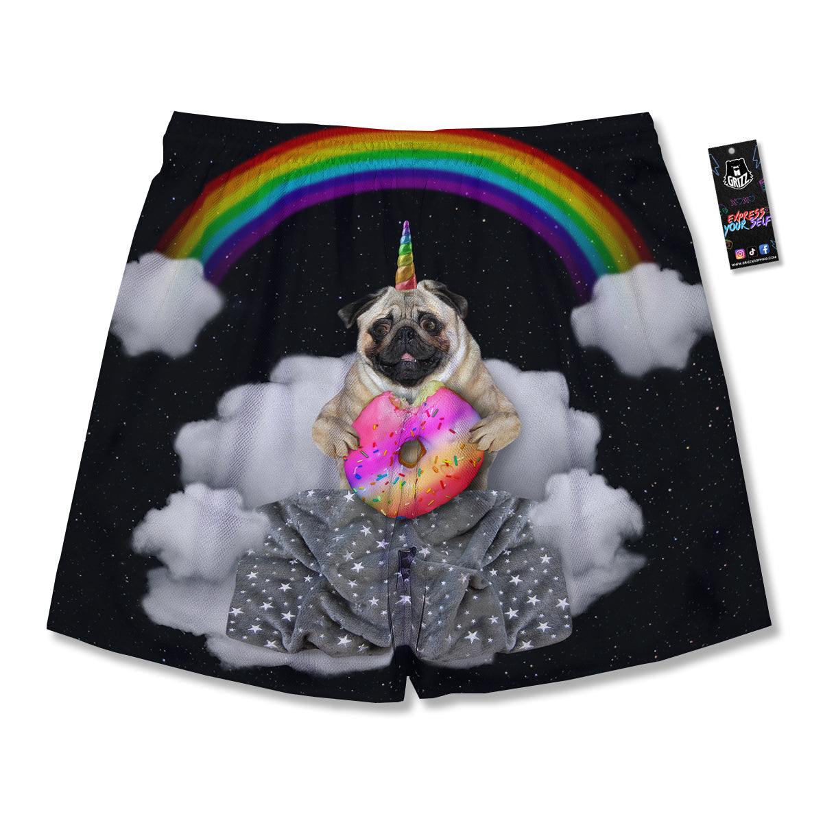 Cute Pug Unicorn Print Men's Running Shorts-grizzshop