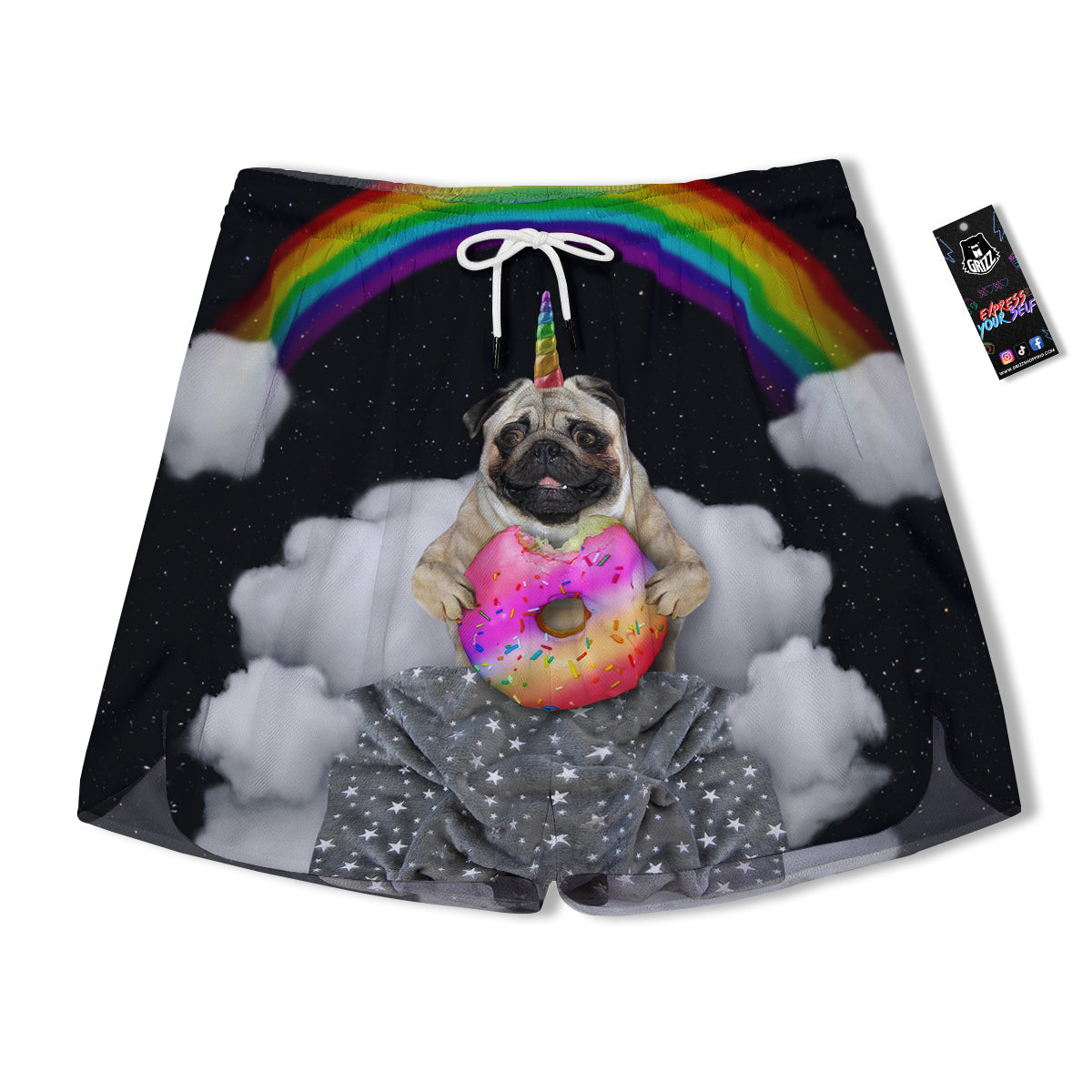 Cute Pug Unicorn Print Men's Running Shorts-grizzshop