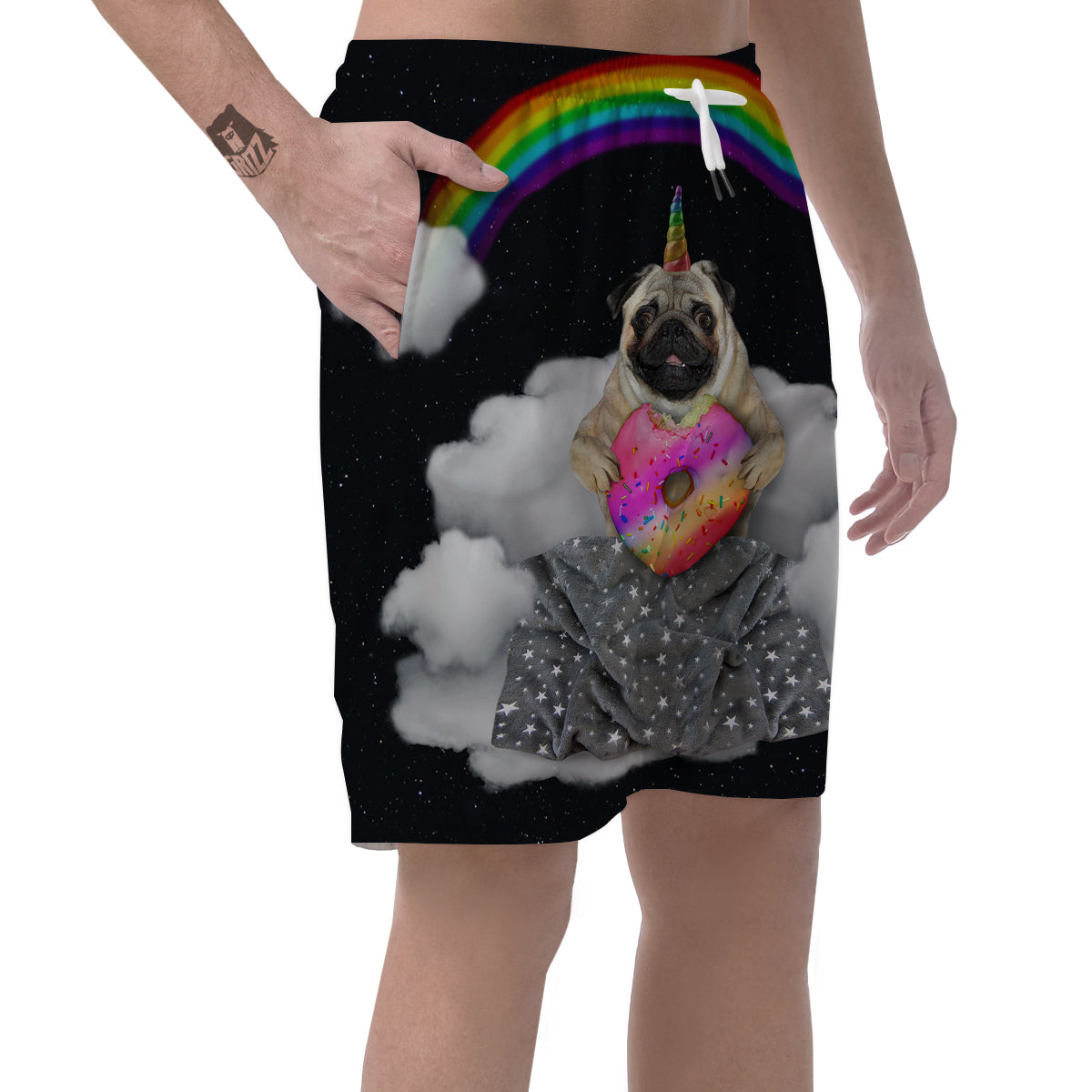 Cute Pug Unicorn Print Men's Shorts-grizzshop