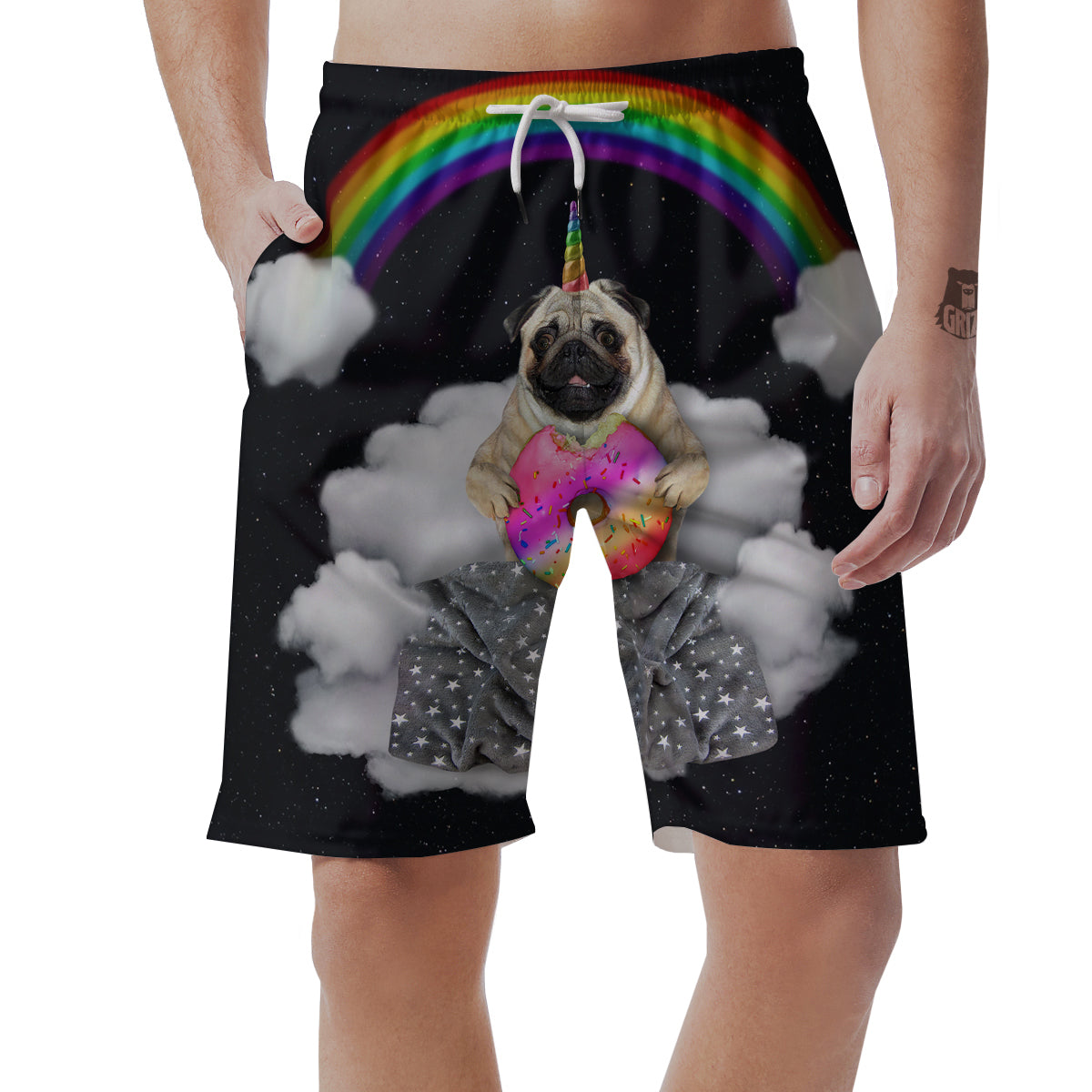 Cute Pug Unicorn Print Men's Shorts-grizzshop