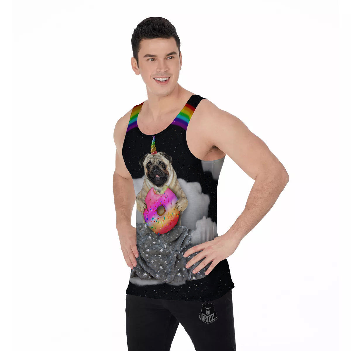 Cute Pug Unicorn Print Men's Tank Top-grizzshop