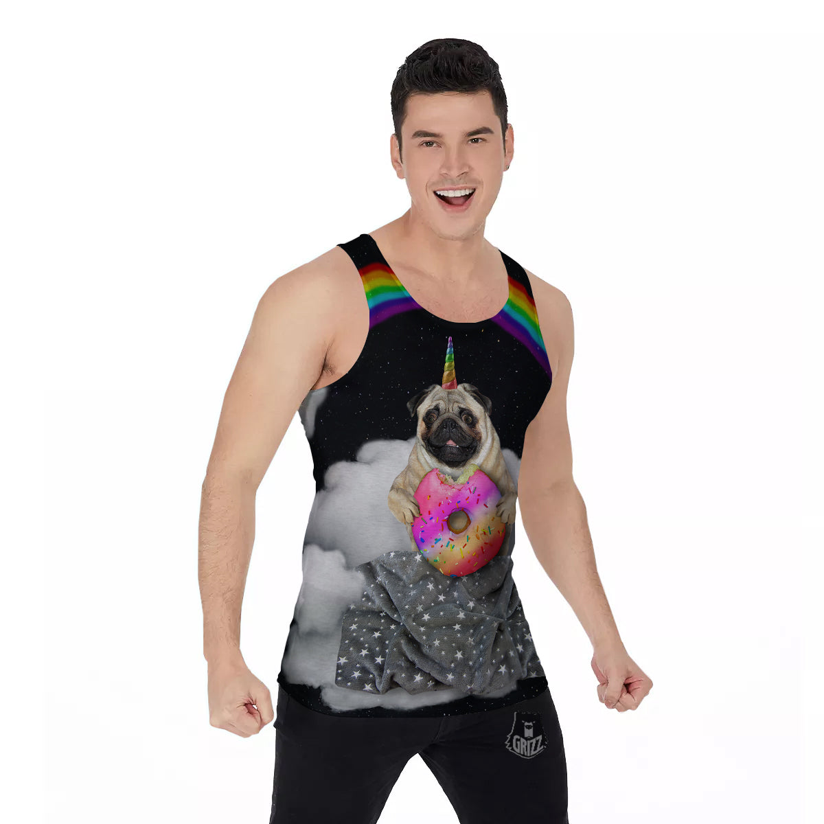 Cute Pug Unicorn Print Men's Tank Top-grizzshop