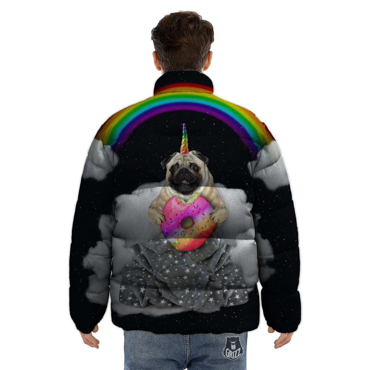 Cute Pug Unicorn Print Puffer Jacket-grizzshop
