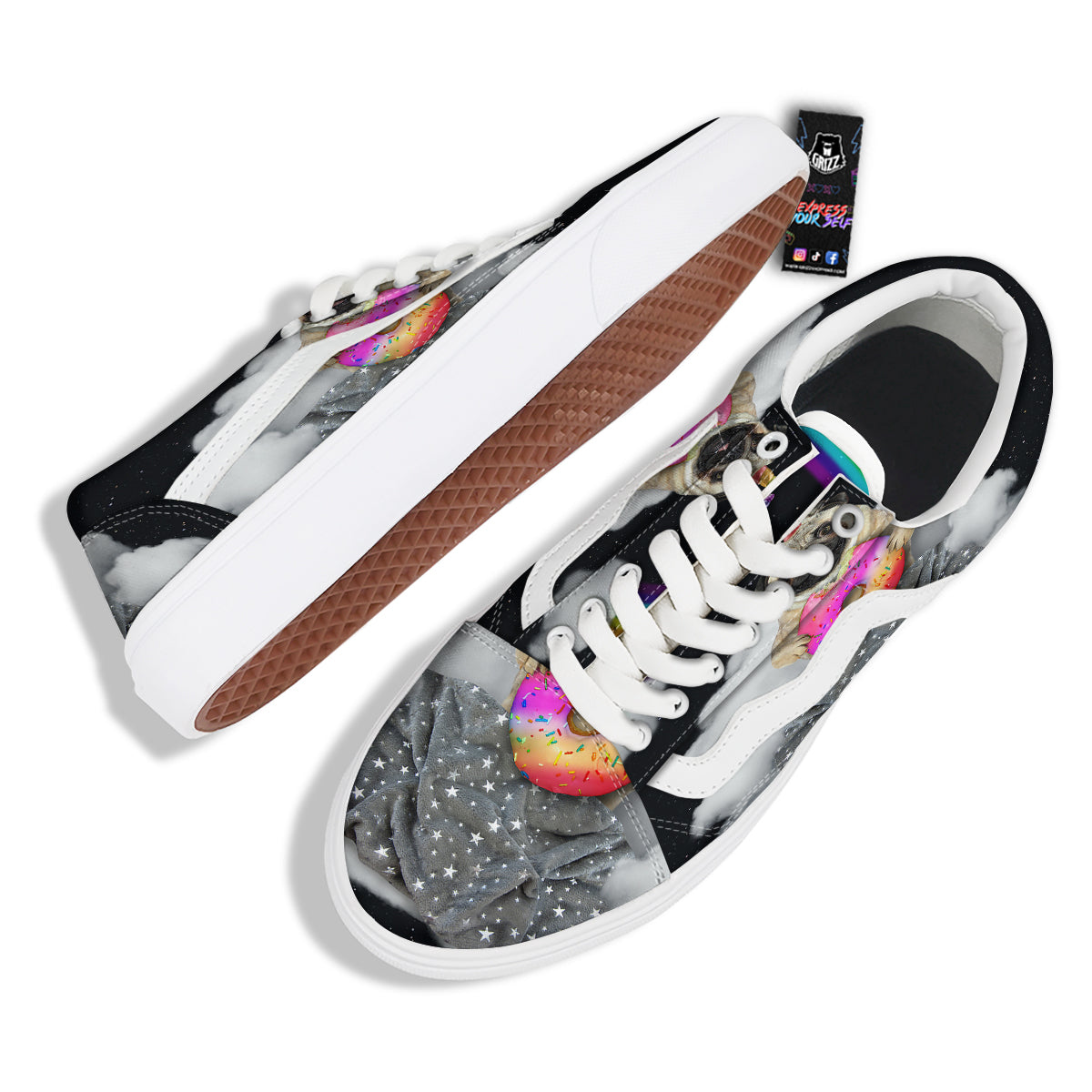 Cute Pug Unicorn Print Skate Shoes-grizzshop