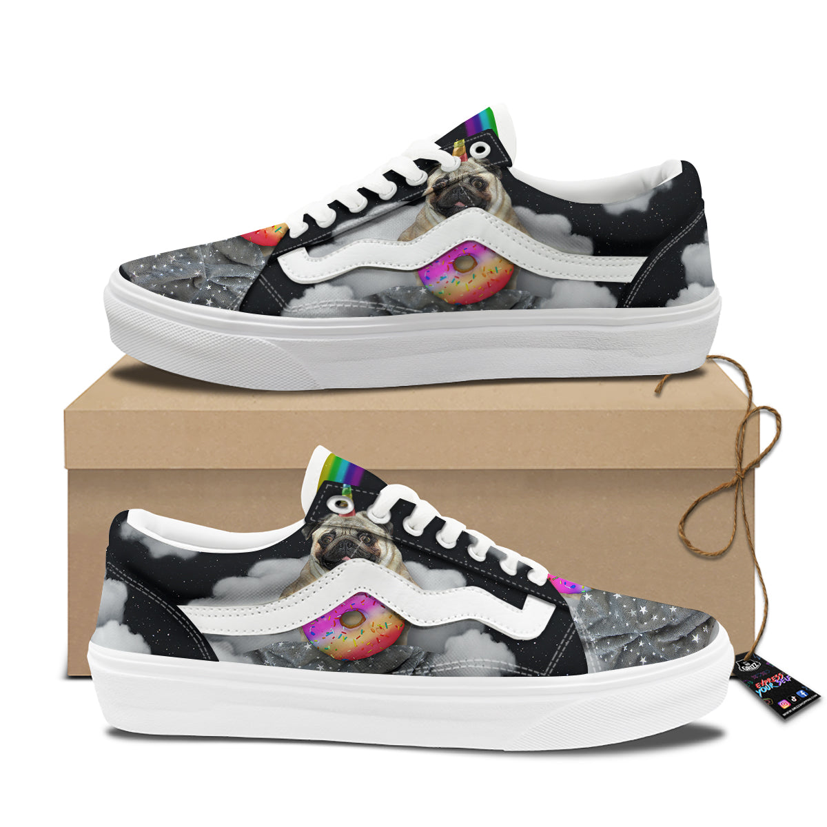 Cute Pug Unicorn Print Skate Shoes-grizzshop