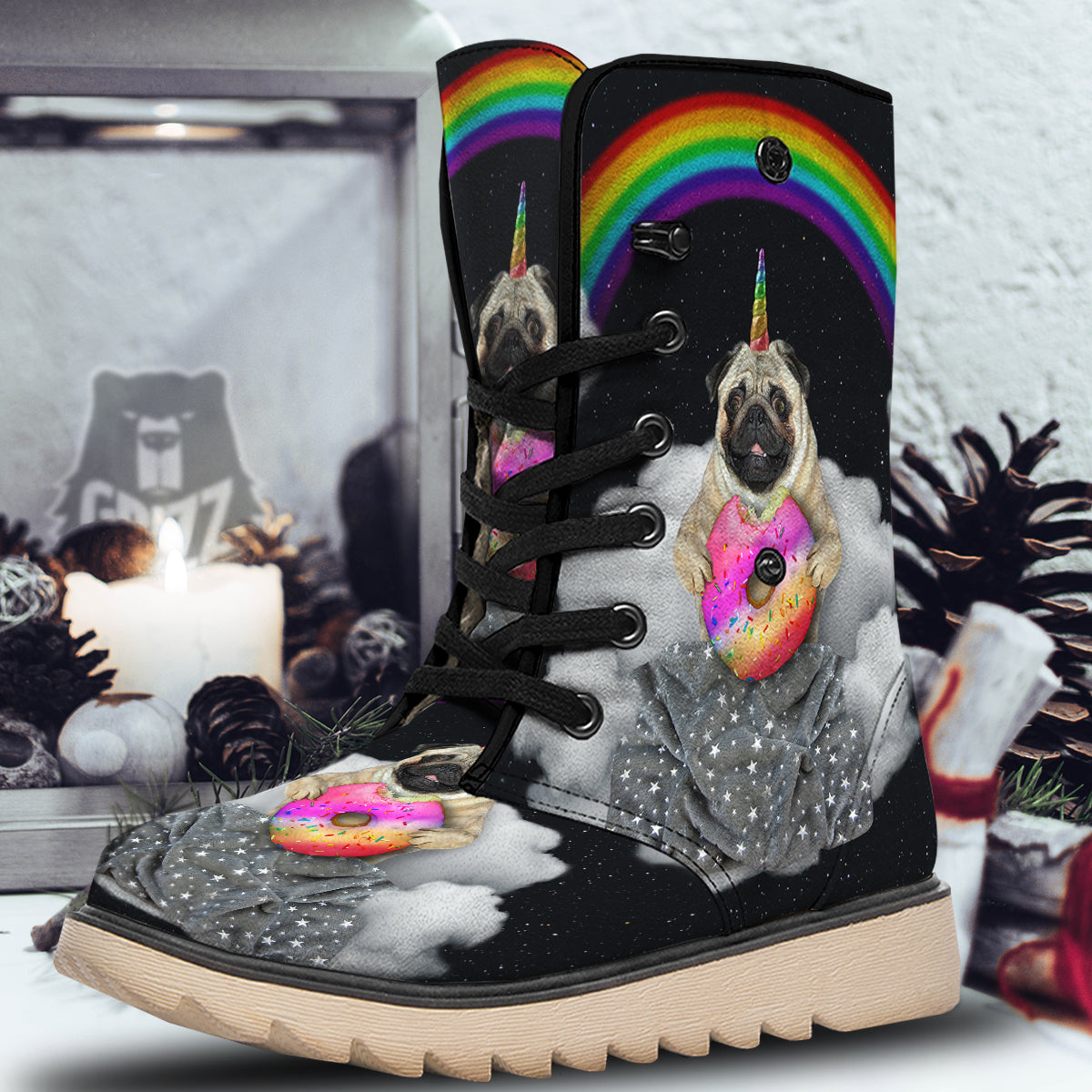 Cute Pug Unicorn Print Snow Boots-grizzshop