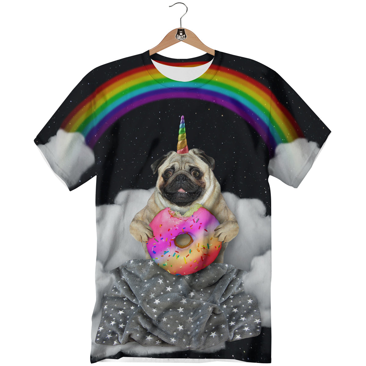 Cute Pug Unicorn Print T-Shirt-grizzshop