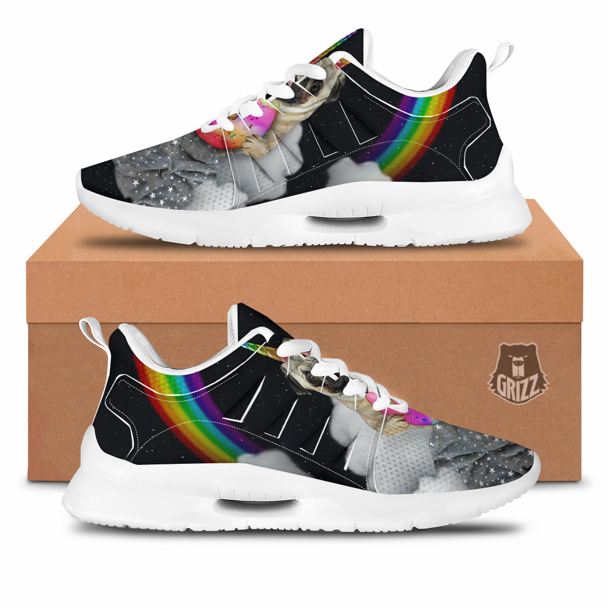Cute Pug Unicorn Print Tennis Shoes-grizzshop