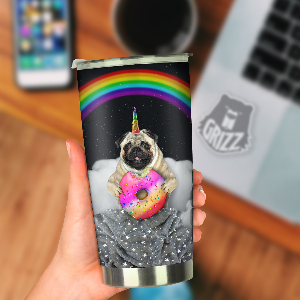 Cute Pug Unicorn Print Tumbler-grizzshop
