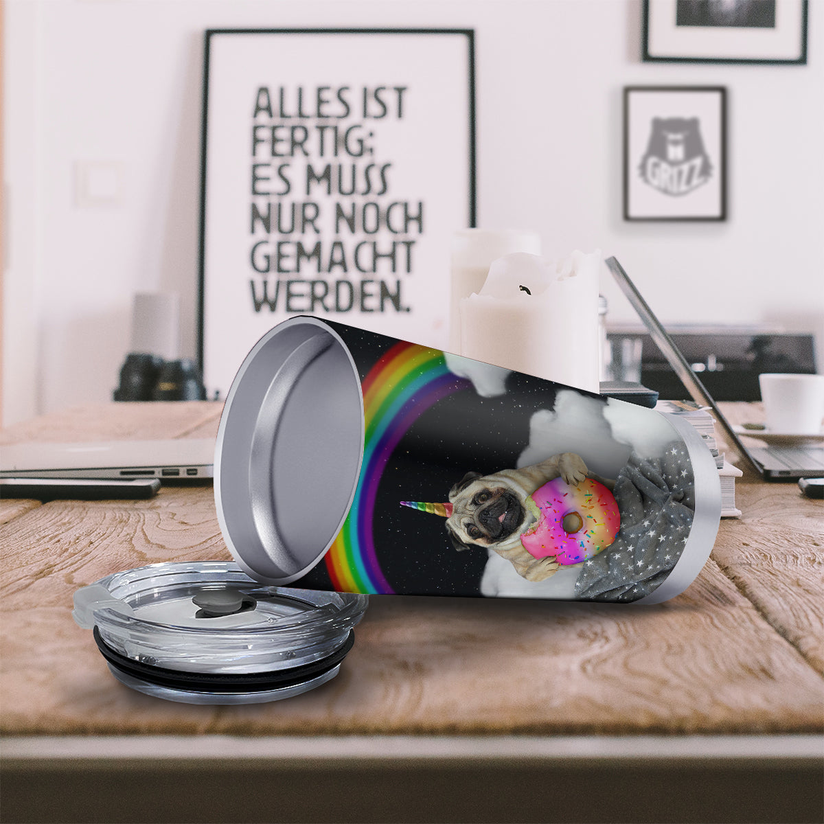 Cute Pug Unicorn Print Tumbler-grizzshop