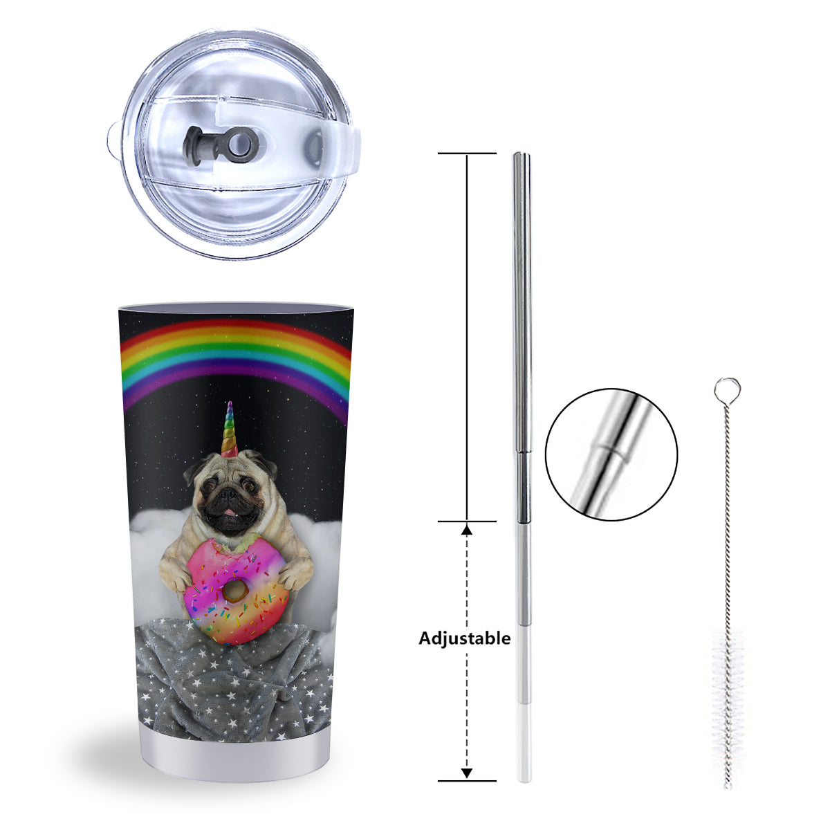 Cute Pug Unicorn Print Tumbler-grizzshop