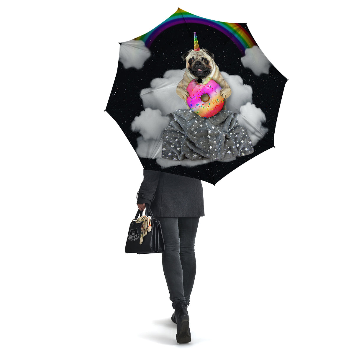 Cute Pug Unicorn Print Umbrella-grizzshop