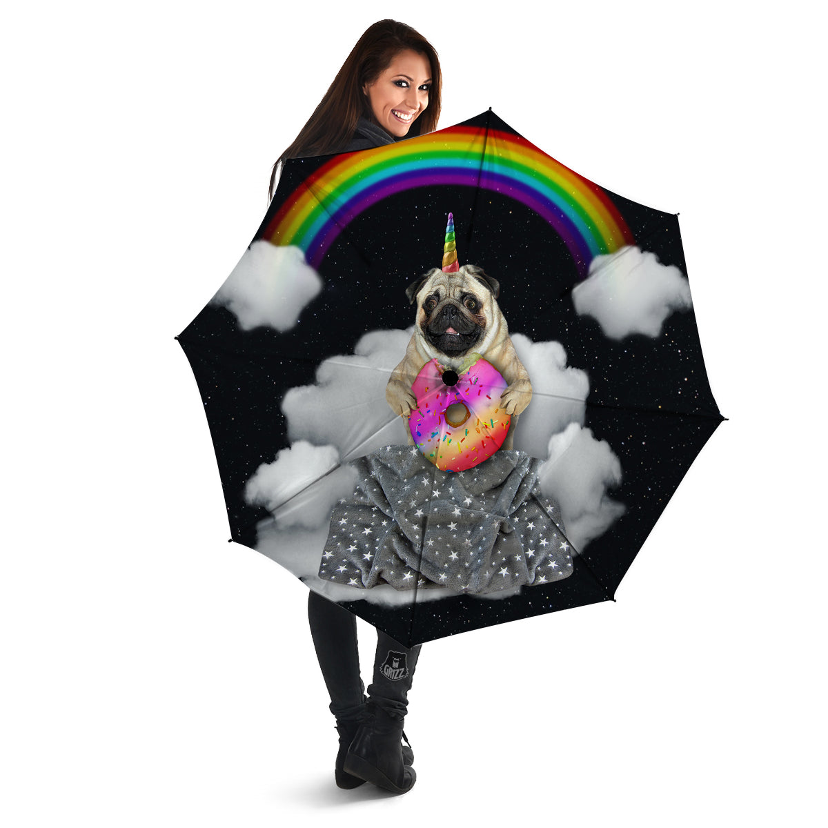 Cute Pug Unicorn Print Umbrella-grizzshop