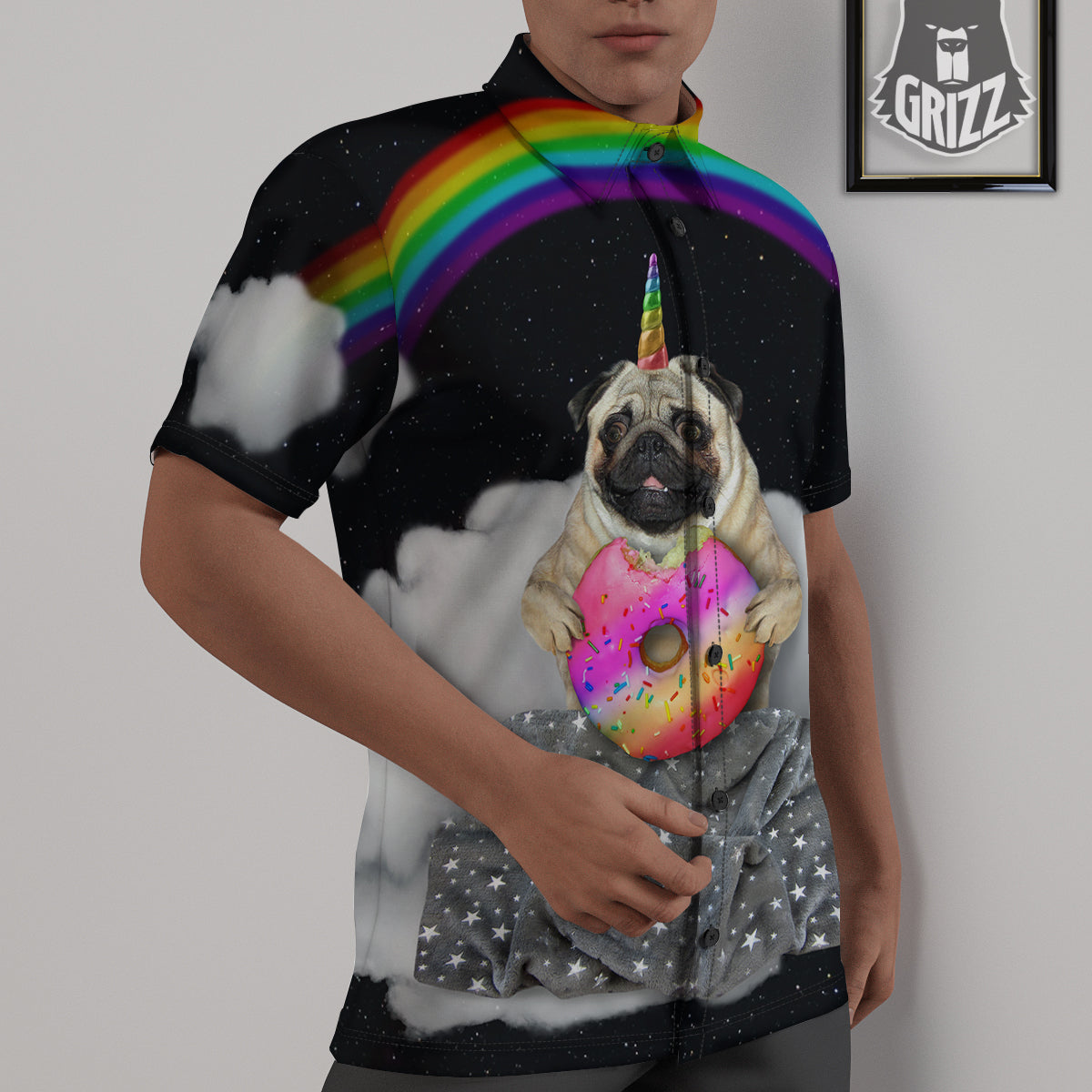 Cute Pug Unicorn Print Untucked Shirts-grizzshop