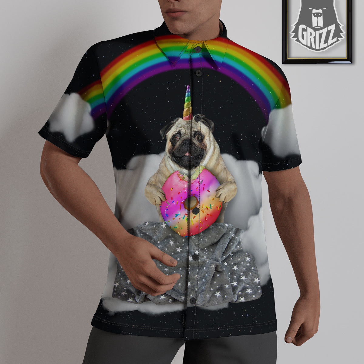 Cute Pug Unicorn Print Untucked Shirts-grizzshop