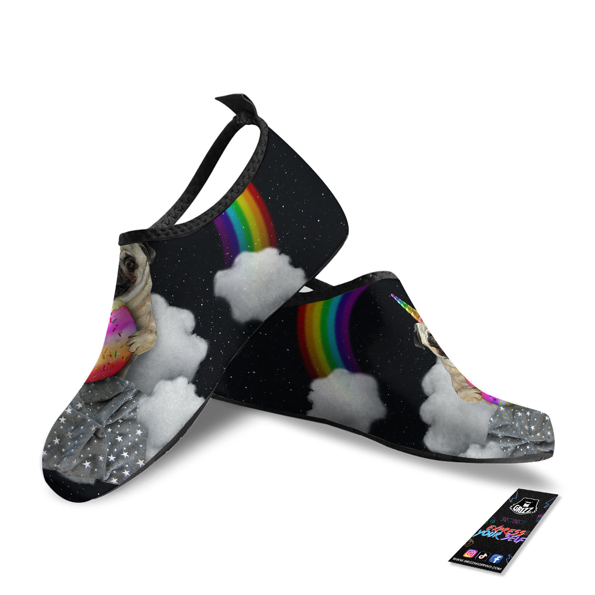 Cute Pug Unicorn Print Water Shoes-grizzshop