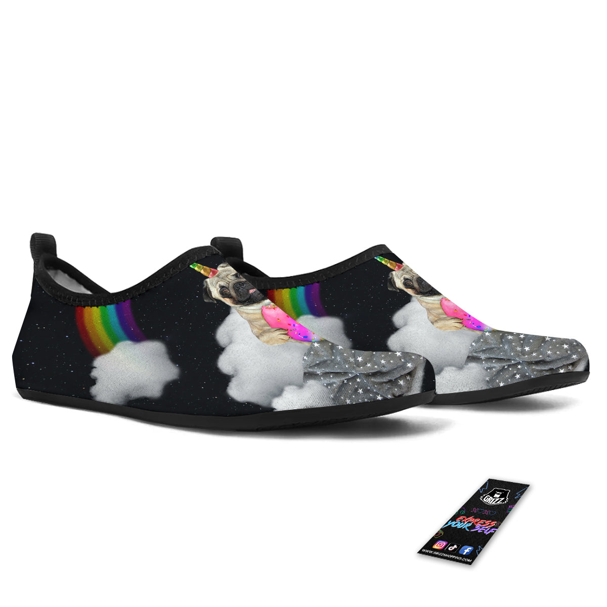 Cute Pug Unicorn Print Water Shoes-grizzshop