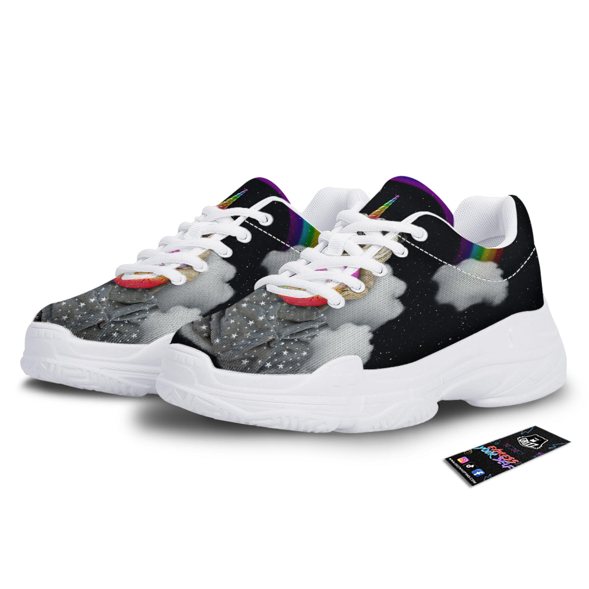 Cute Pug Unicorn Print White Chunky Shoes-grizzshop