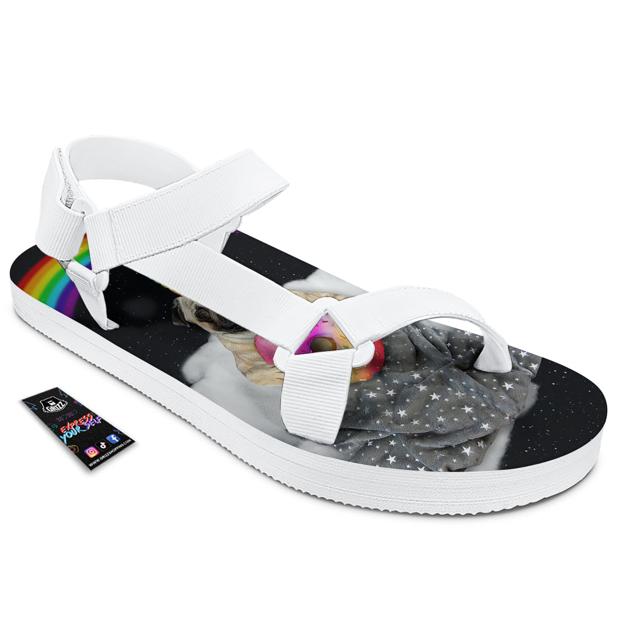 Cute Pug Unicorn Print White Open Toe Sandals-grizzshop