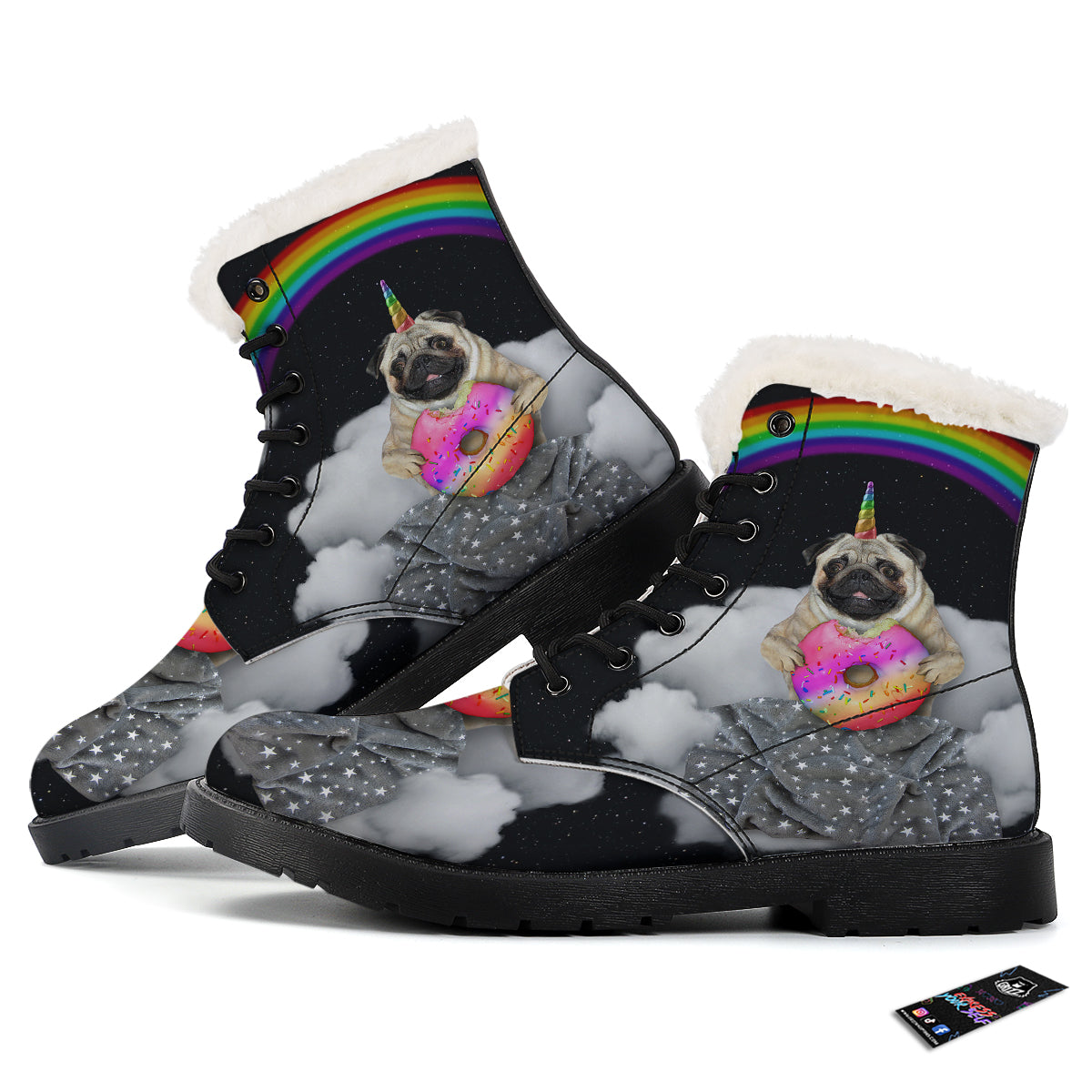 Cute Pug Unicorn Print Winter Boots-grizzshop