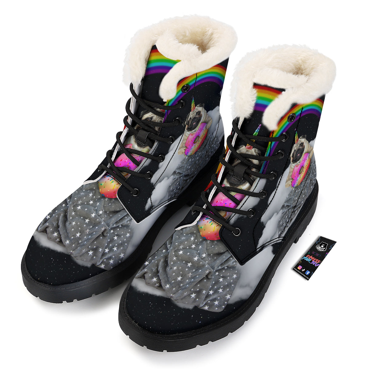 Cute Pug Unicorn Print Winter Boots-grizzshop
