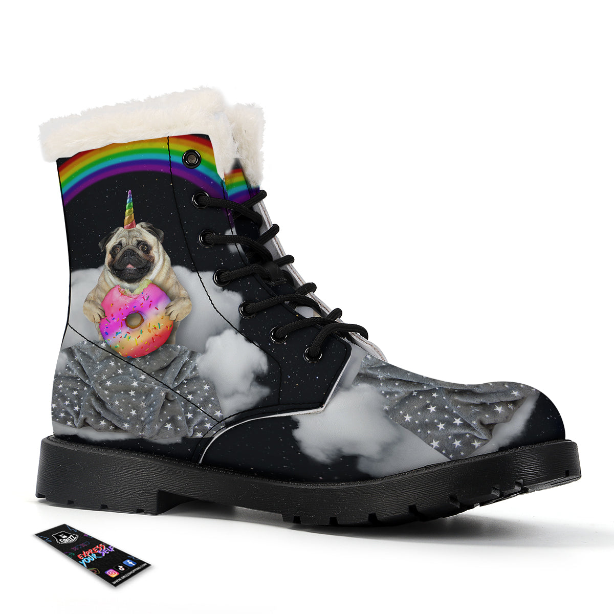 Cute Pug Unicorn Print Winter Boots-grizzshop
