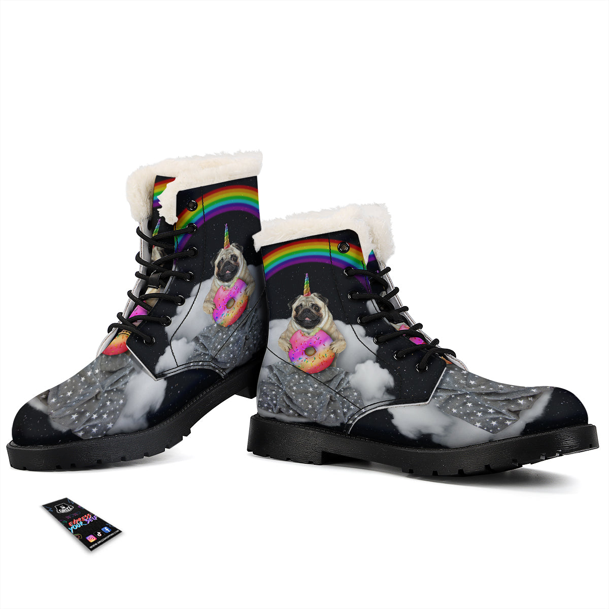 Cute Pug Unicorn Print Winter Boots-grizzshop